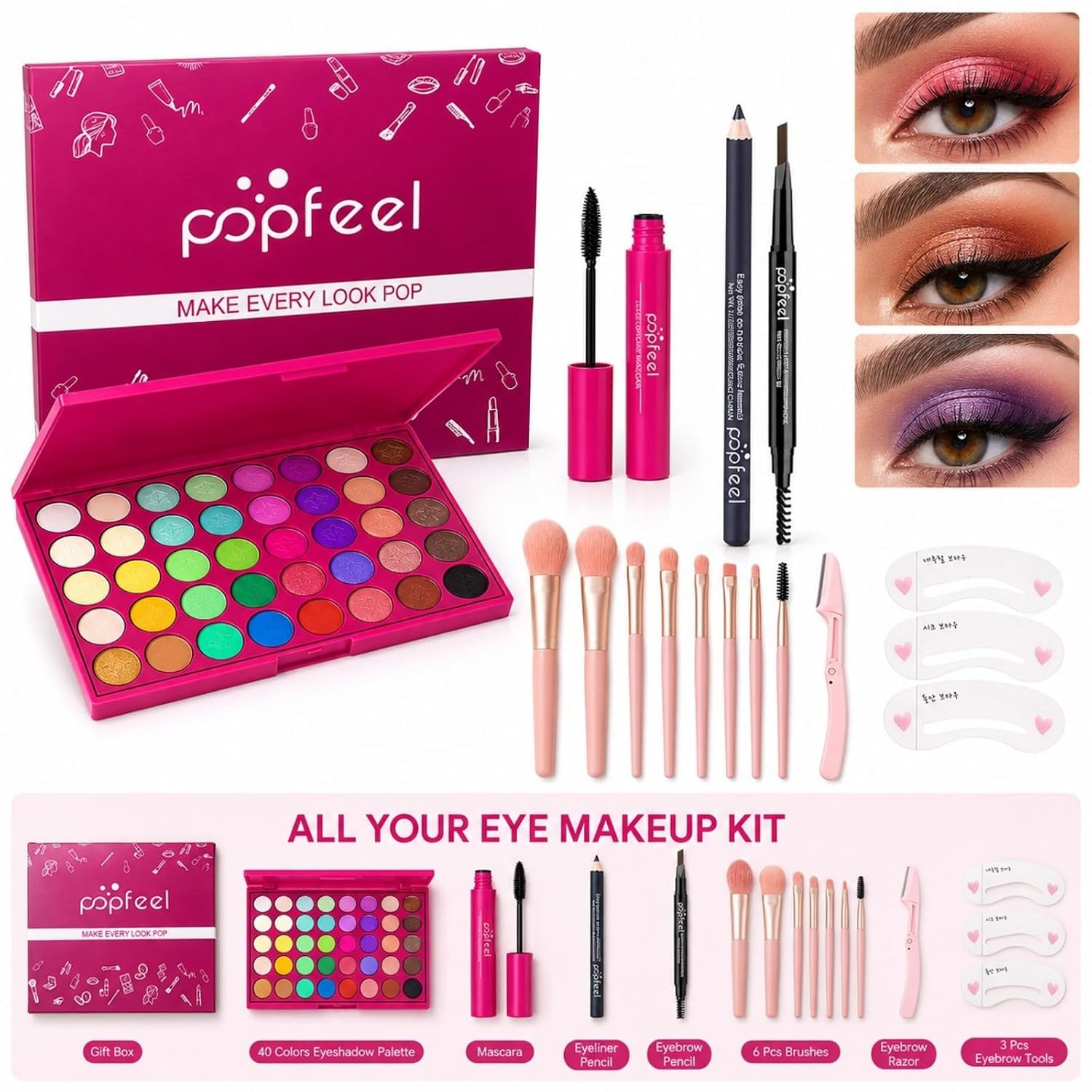 40-Color Eyeshadow Palette Eye Makeup Set (Red) | 40 Color Shade Palette All-in-One Kit Begineer Friendly Full Eye