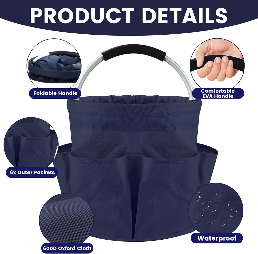 Cleaning Caddy with Handle and 6 Pockets, 17L Cleaning Supplies Organizer, 600D Oxford Fabric Storage Basket