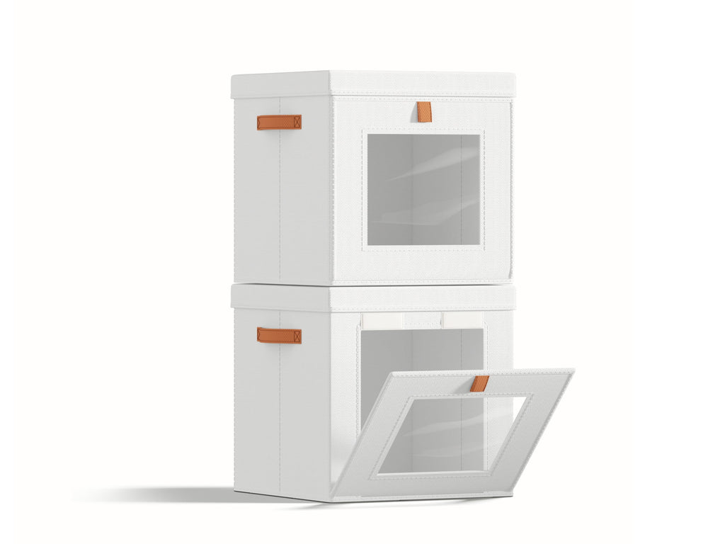 Cube Storage Bins with Lids - Front Opening, Clear Window, 2 Pack