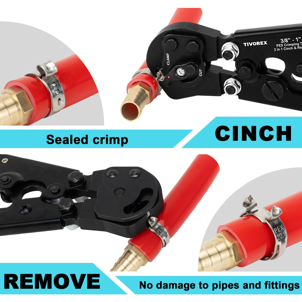 Tivorex PEX Crimping Tool Kit, Ratchet Pex Clamp Tool with Cinch & Removal