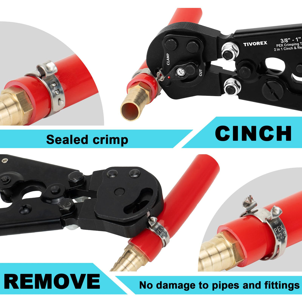 Tivorex PEX Crimping Tool Kit, Ratchet Pex Clamp Tool with Cinch & Removal