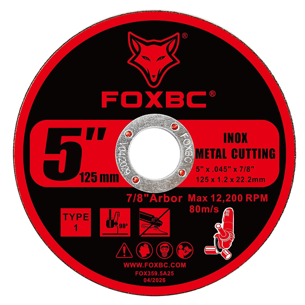 FOXBC 5 Inch Metal Cut-Off Wheel Disc, 5" x .045" x 7/8" - 25 Pack