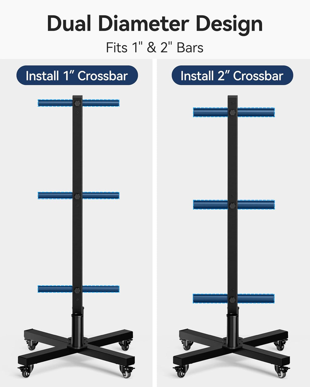 Movable Olympic Weight Plate Tree with 6 Metal Pegs | Fits 1" & 2" Weight Plates, Heavy Duty Storage Rack with