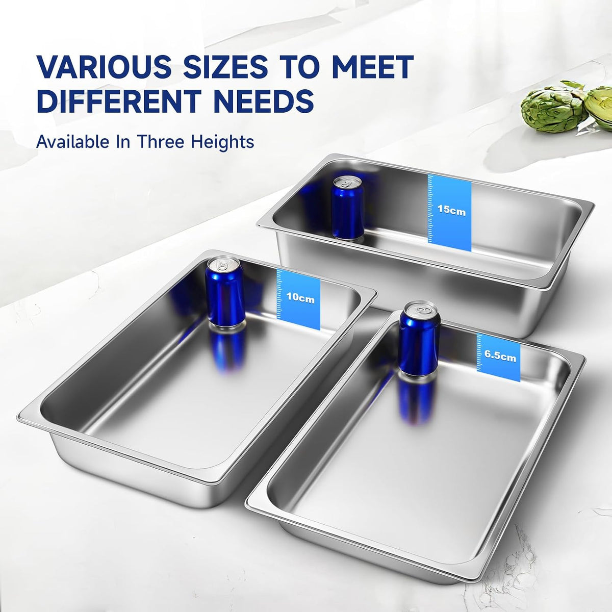 Stainless Steel Hotel Pans With Lids (6 Pack, Full Size 1/1 x 4" Deep)