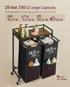 Laundry Sorter 2 Section, Rolling Cart with Shelf 29 Gal. (110 L)