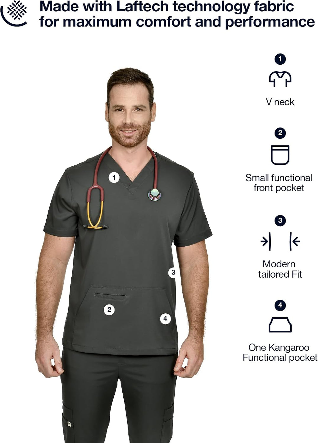CINQO Men Scrub Set V-Neck Scrub Top & Bottom 4-Way Stretch, Breathable, Modern Fit Medical Work