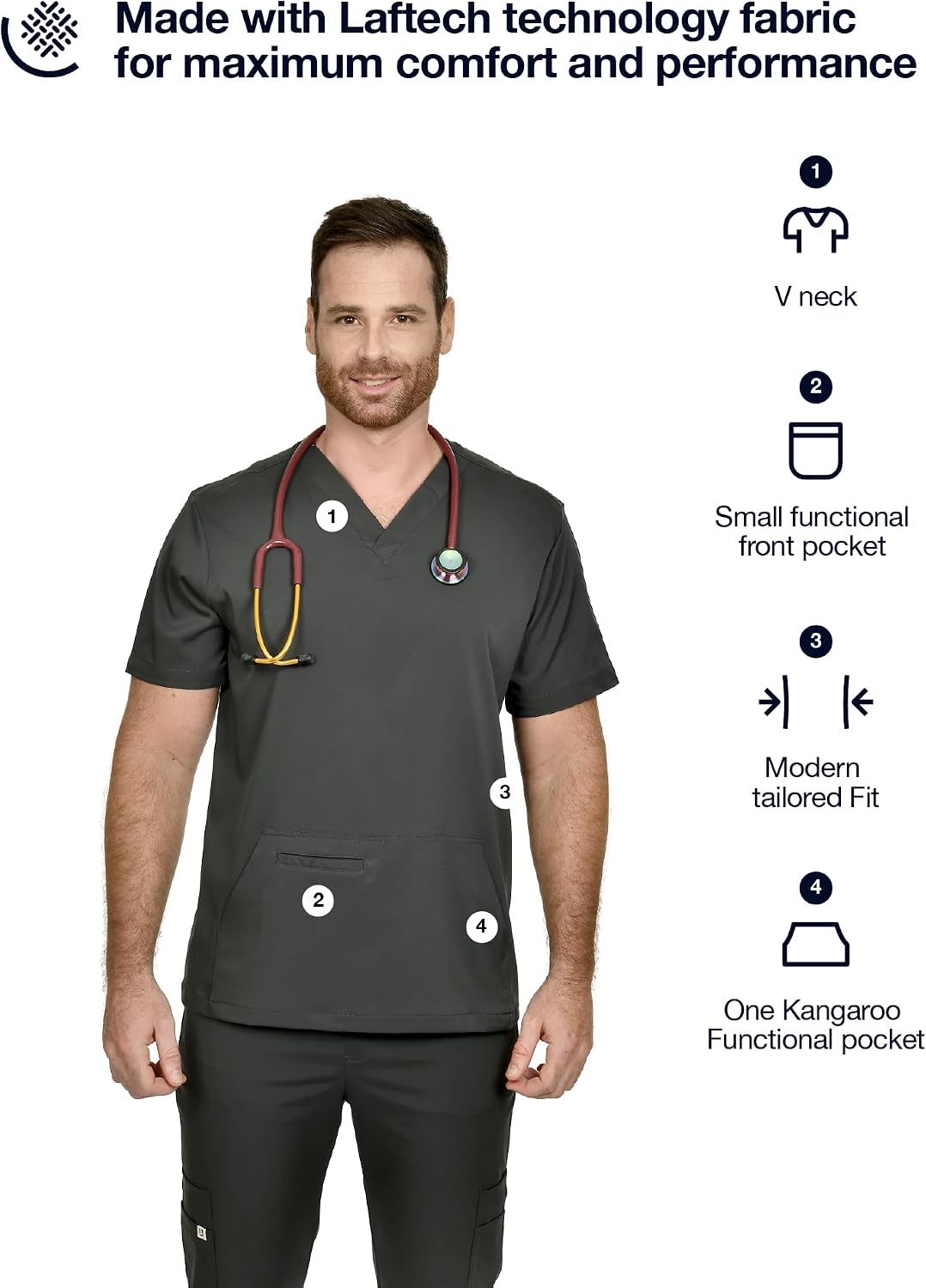 CINQO Men Scrub Set V-Neck Scrub Top & Bottom 4-Way Stretch, Breathable, Modern Fit Medical Work