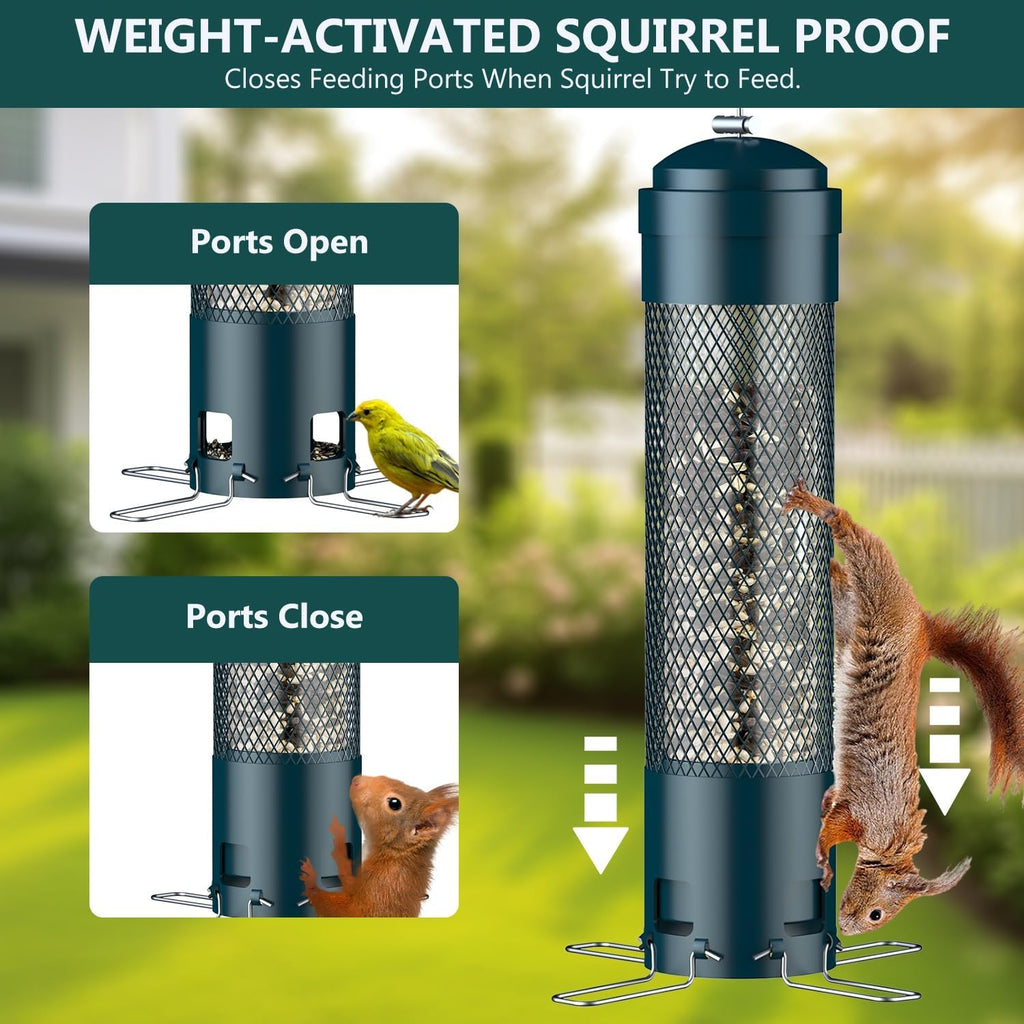 Bird Feeders for Outdoors Squirrel Proof with Weight-Activated Perches, Hanging Bird Feeder for Outside, Metal Feeder