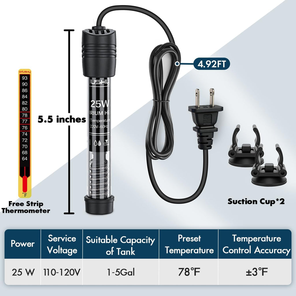 Submersible Aquarium Heater, Adjustable Fish Tahk Heater with Free Thermometer Suitable for Marine Saltwater and
