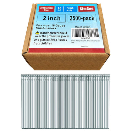 16 Gauge 304 Stainless Steel 2 Inch Finish Nails, 2500-Pack