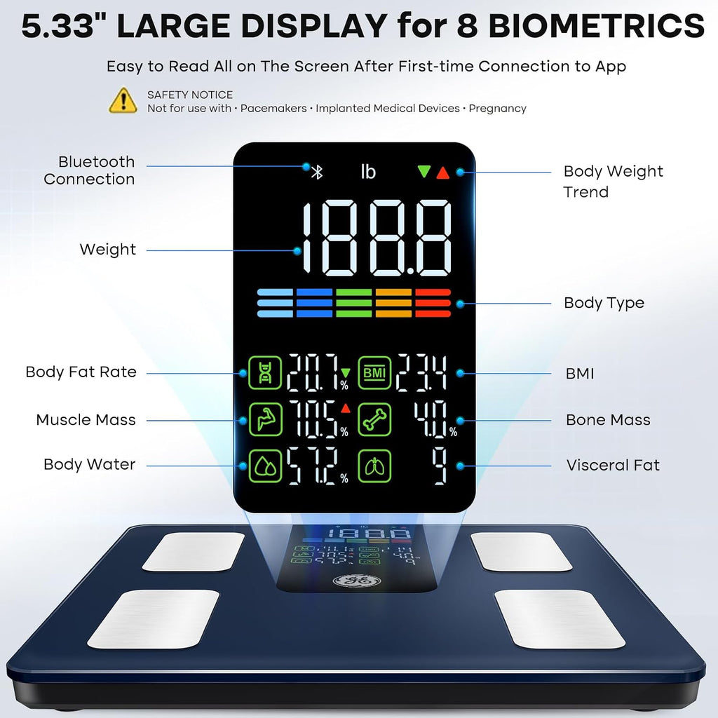 Smart Scale for Body Weight, BMI, Fat, Muscle Mass, Digital Bathroom Scales 500lbs Bluetooth 11.8" Large Platform