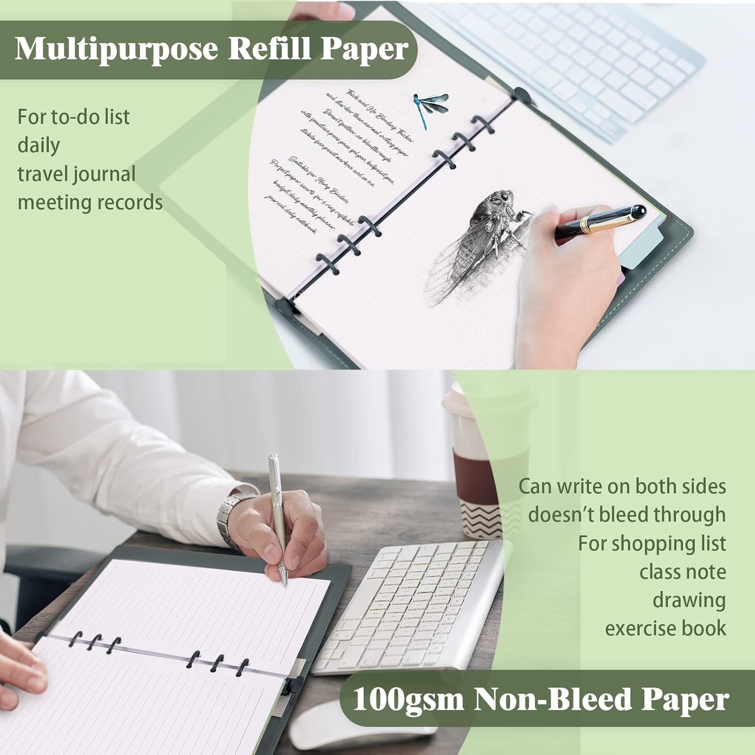 A5 Refill Paper, Planner Inserts for A5 Binder Budget Planner Journals Notebook, 6 Ring Loose Leaf Lined Paper with