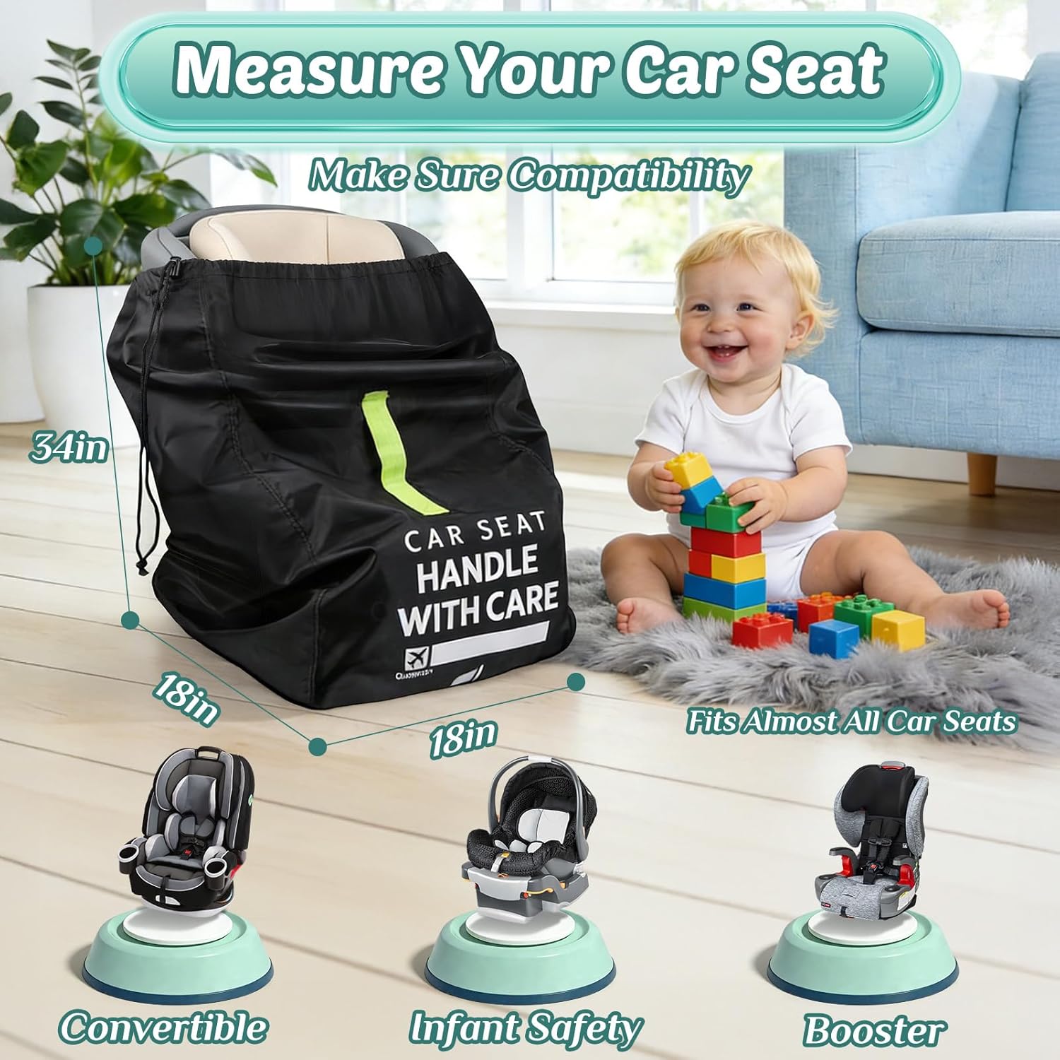 Car Seat Travel Bag for Airplane: Car Seat Bags for Air Travel Fit All Car Seats, Infant Carriers & Booster Seats