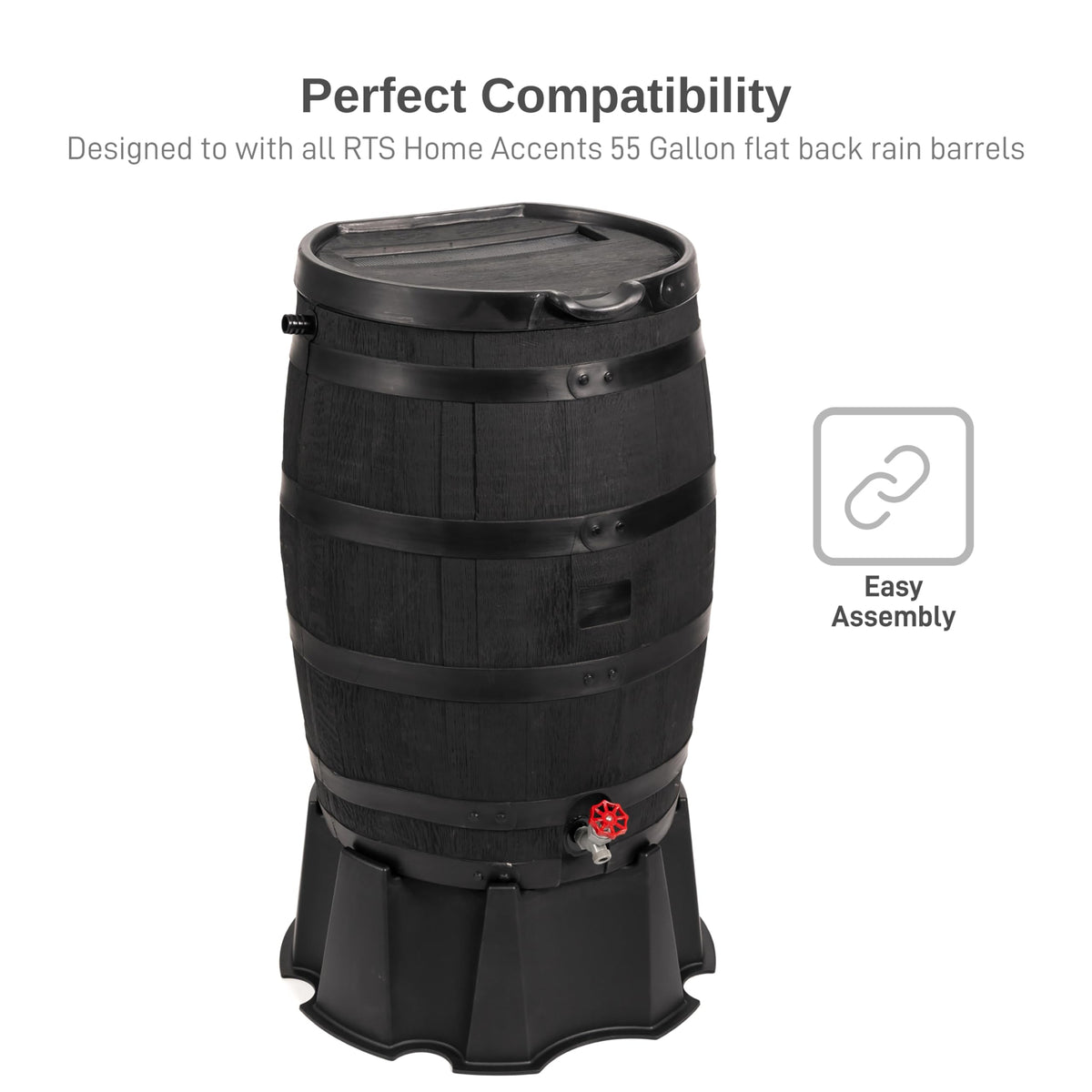 55-Gallon Rain Barrel Stand, Made from 100% Recycled Material, Black