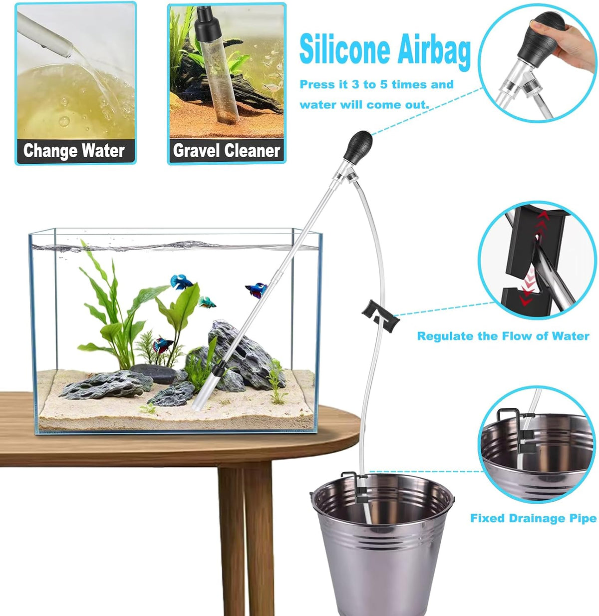 Small Aquarium Gravel Vacuum Sand Cleaner Tank Water Changer