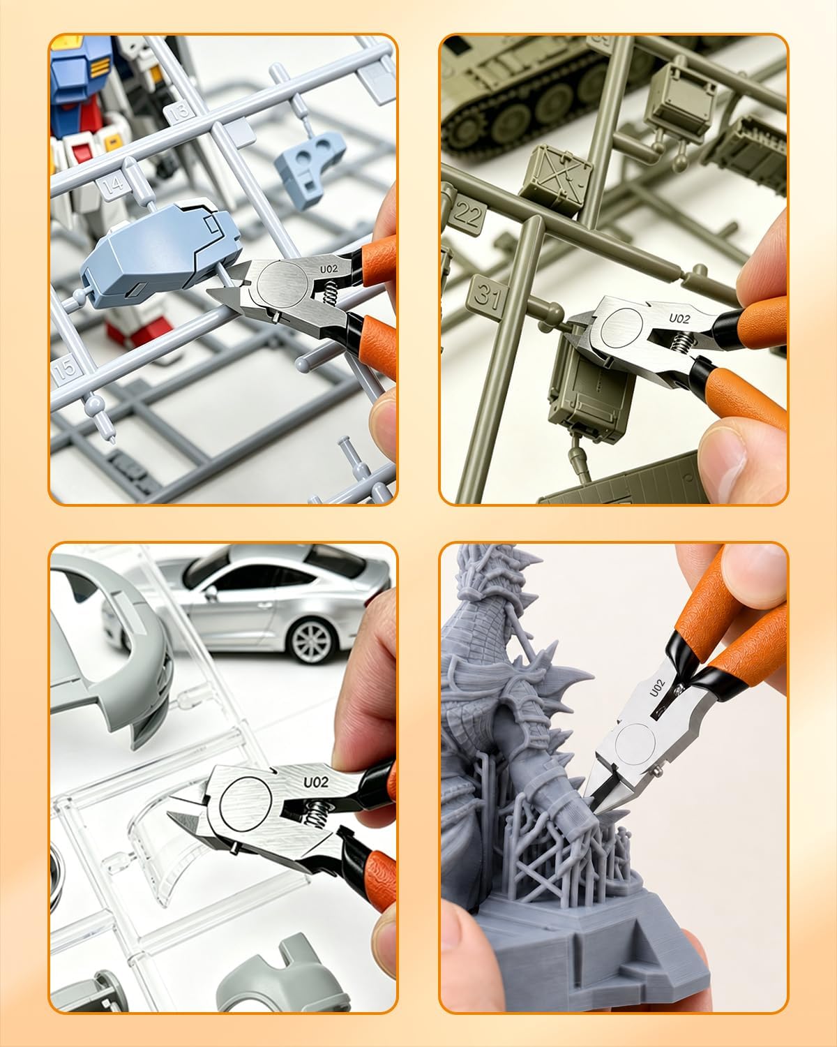 U02 Ultra-thin Single Edge Model Nippers 4.9in Plastic Sprue Cutter | Trim 3mm plastic model kit Cleaning up 3D