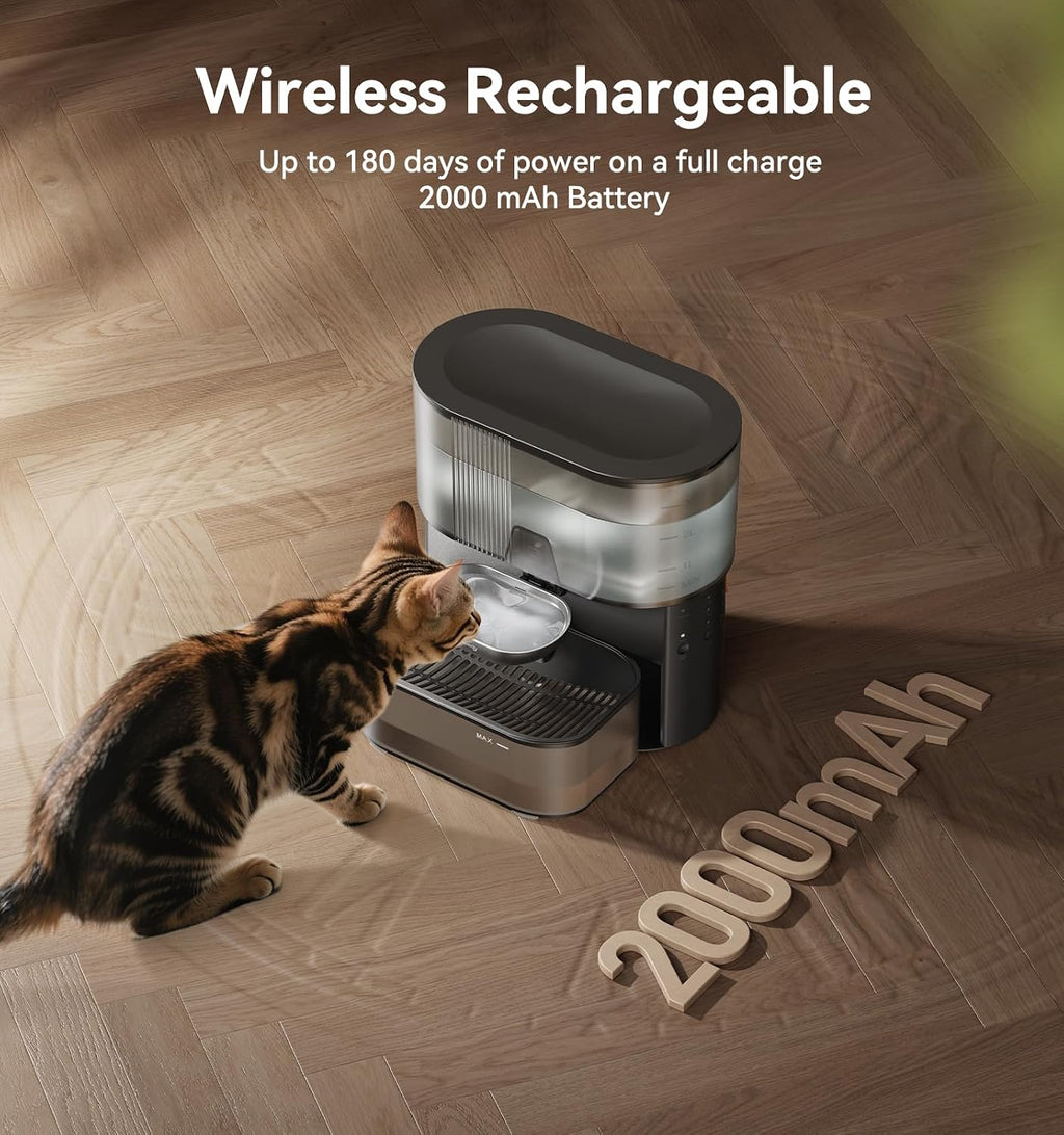 Wireless Cat Water Fountain No Filters, Wastewater Separation, FEELNEEDY Stainless Steel Bowl, 3.5L Pet Water