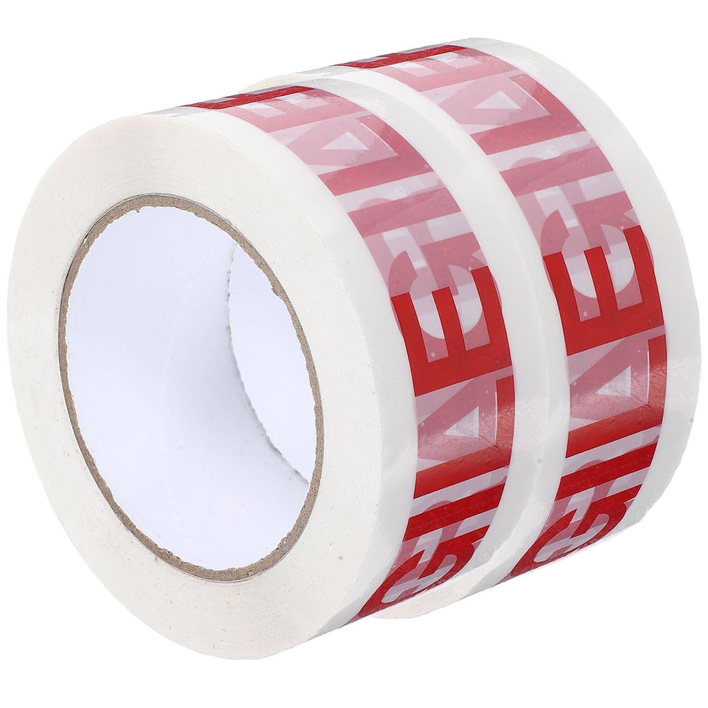 2 Rolls Fragile Warning Tape, Red Text on White BOPP Film