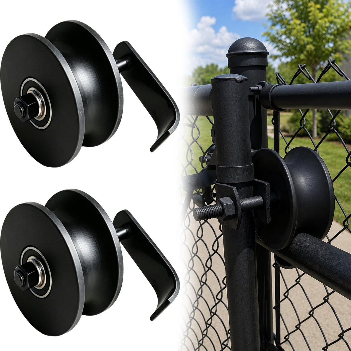 5" Nylon Sliding Track Rollers Hardware, Rear Pipe Track Wheels for 1-5/8" Pipe Track, Sliding Gate Rollers for Chain Link Sliding Gates, Black, 2pcs
