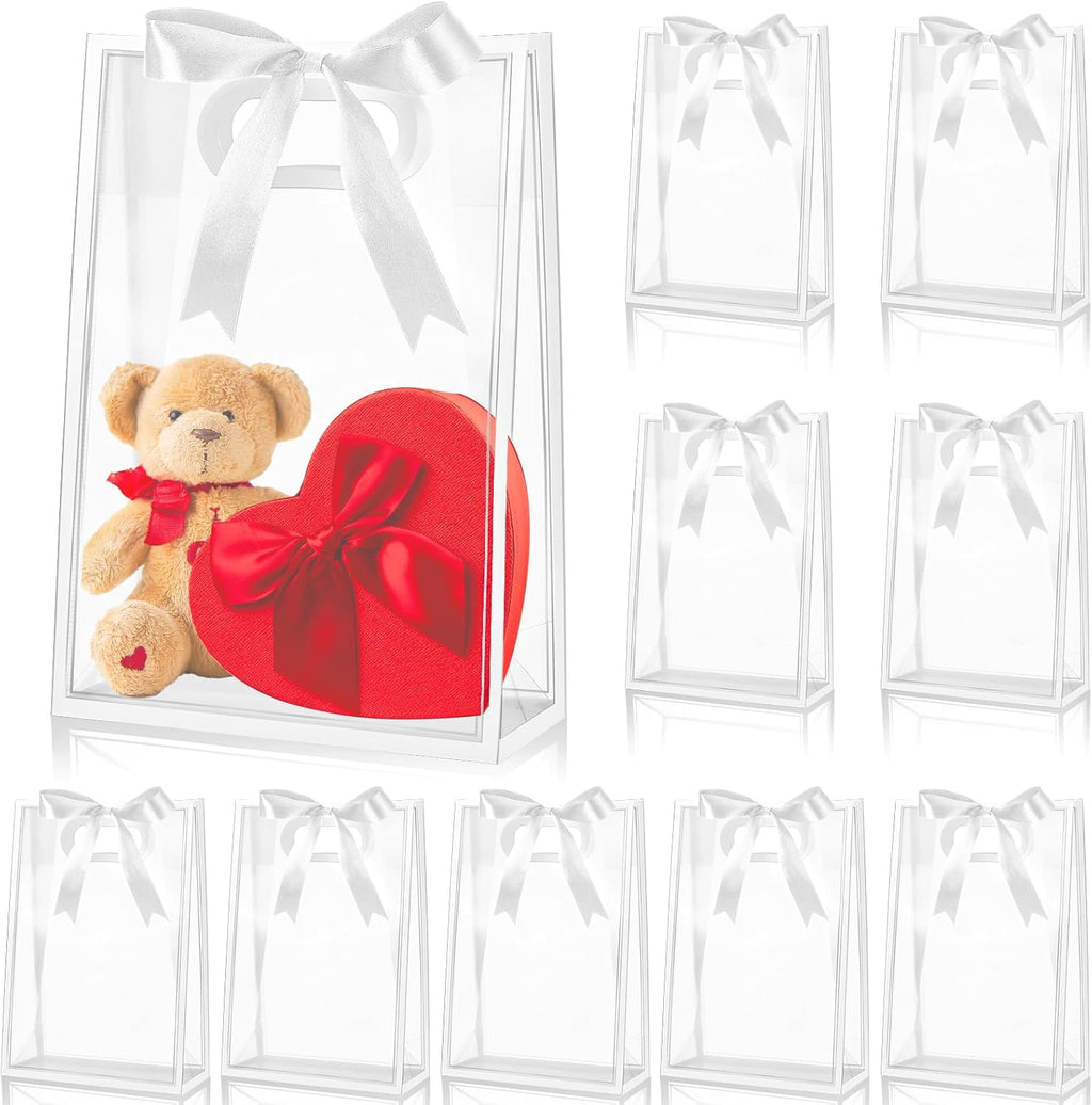 12 Pcs Small Clear Plastic Gift Bag with Handles,White