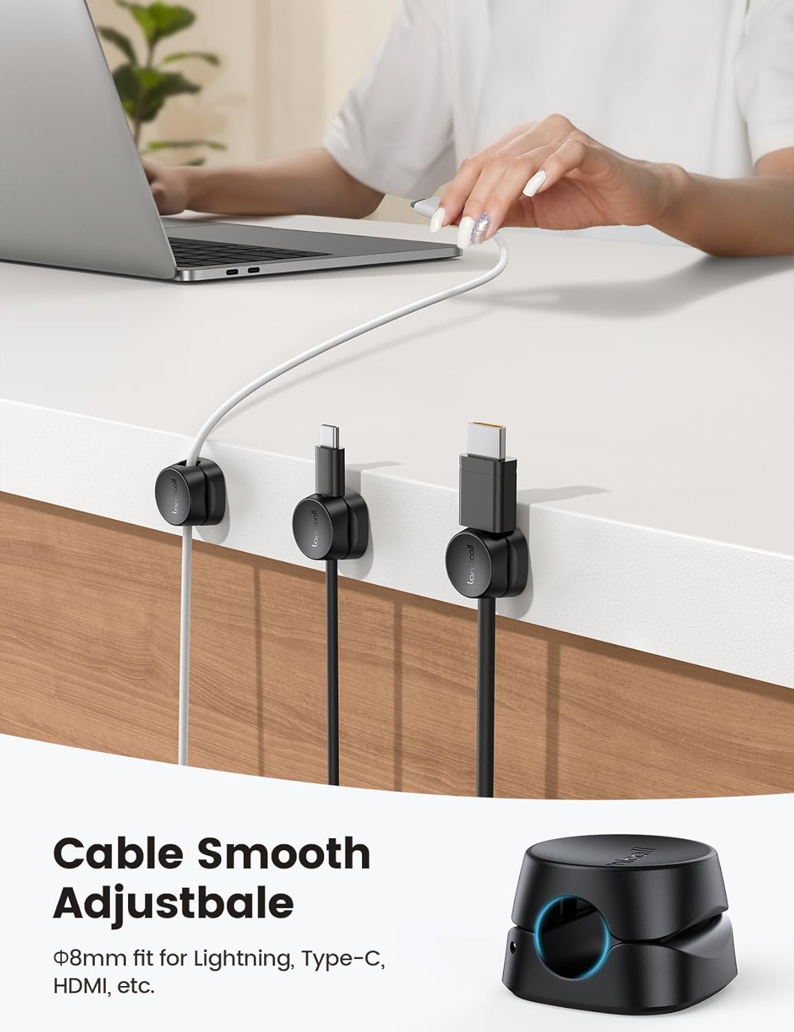 Cord Organizer [1s Lock] Spring Cable Holder Clips - 6Pack Desk Cable Management Clips, Phone Charger Cord [Smooth