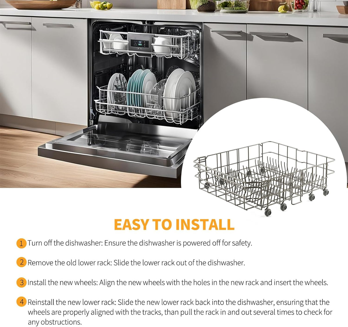 2026 Upgraded DD82-01384A Dishwasher Lower Rack Replacement for Samsung Dishwasher Parts 22.4" x 20.5" DW80M2020US DW80R2031US DW80R2031UG DW80N3030UW Samsung Dishwasher Lower Dishrack Bottom Rack