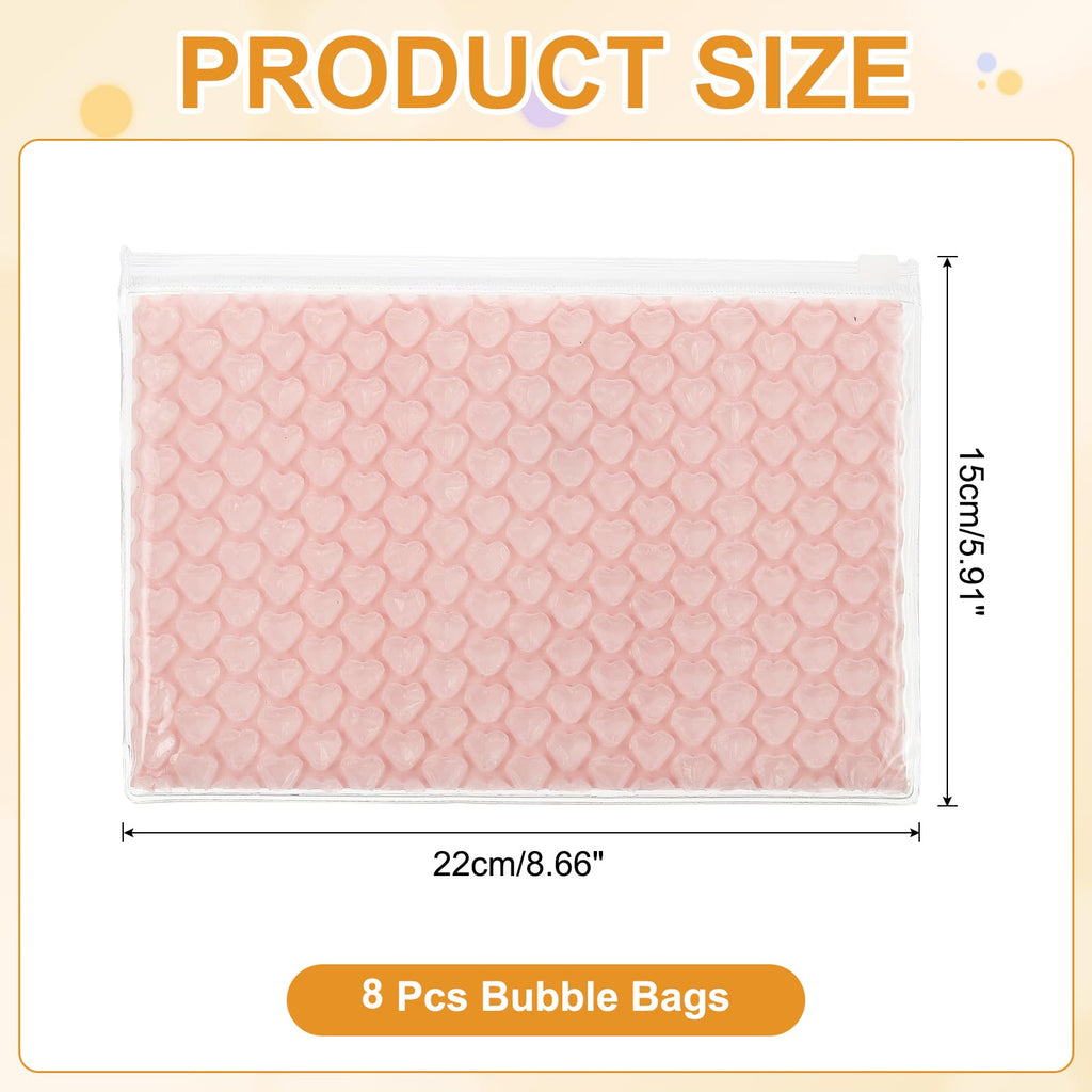 8pcs Clear Bubble Bags Zipper Packing Bag 6"x9" Light Pink