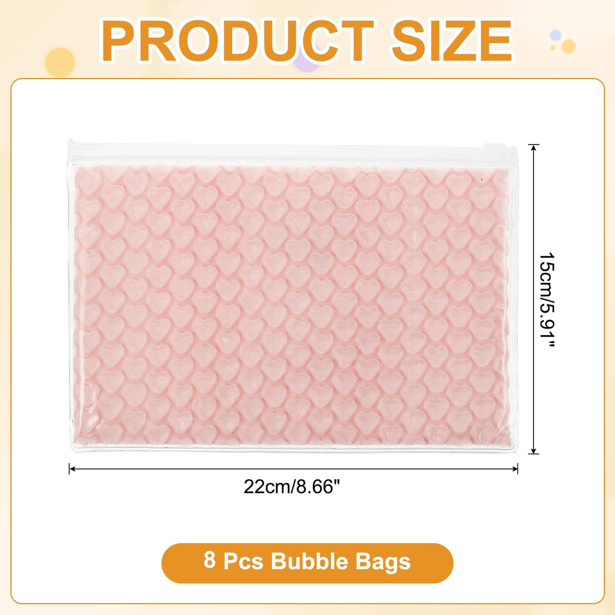 8pcs Clear Bubble Bags Zipper Packing Bag 6"x9" Light Pink
