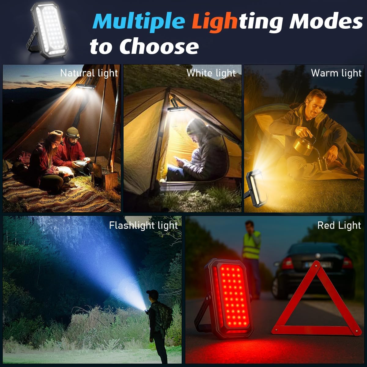 LED Camping Lantern Rechargeable, 10000mAh Portable Solar Camping Lights up to 120+ Hours, 12 Light Modes, Dimmable