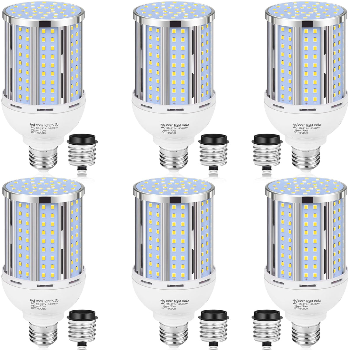 70W LED Corn Light Bulb(6 Pack),(700 Watt Equivalent) Fanless E26/E39 Medium/Large Mogul Base LED Cob Lamp 5000K