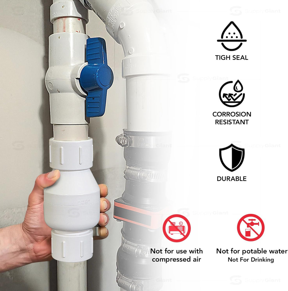 MIDLINE VALVE PVC Inline Check Valve for Backflow Prevention 1'' Solvent Connections White Plastic