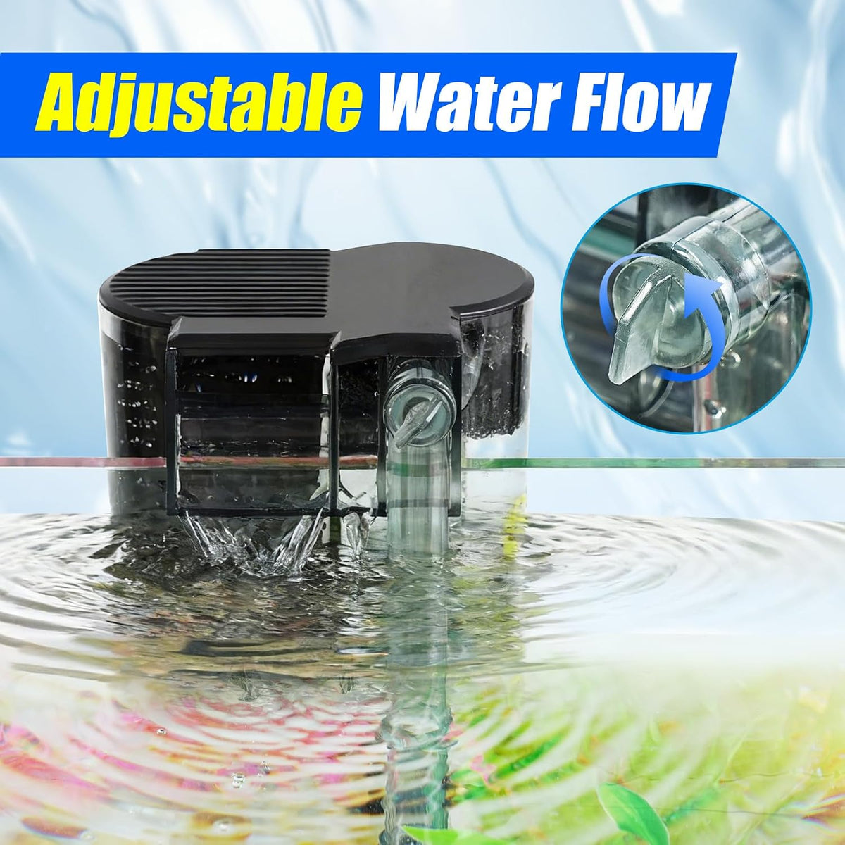 Aquarium Hang on HOB Power Filter 5 Gallon Rimless Small Fish Tank Filter 90GPH (up to 5Gal)
