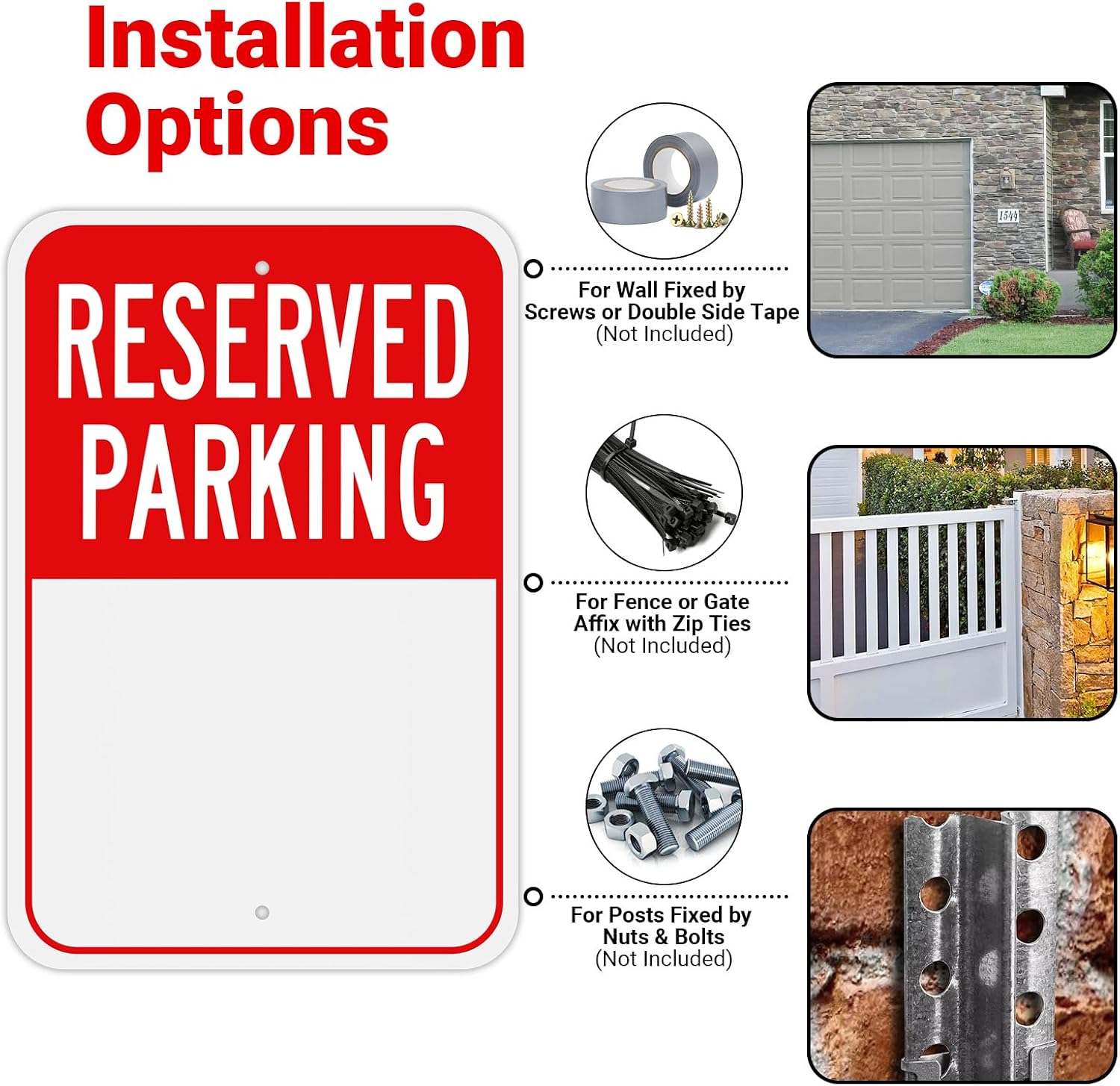 (4 Pack) Large Reserved Parking Sign, 18"x12" Reflective Aluminum Metal Write-On Sign, Rust-Free, Weather Resistant
