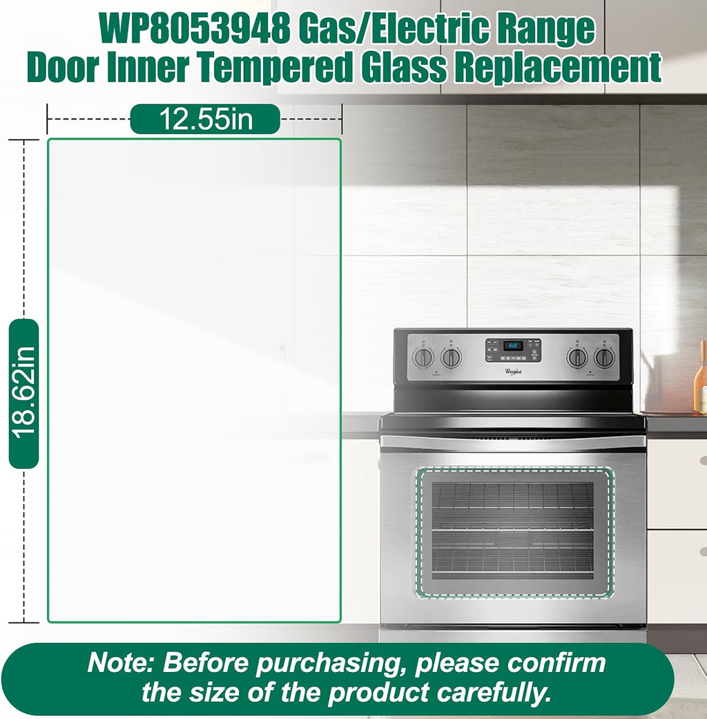 Upgraded WP8053948 Gas/Electric Range Door Inner Tempered Glass Replacement Compatible with Whirlpool Oven Stove FGS326RD0, FGS326RD1, GR440LXLB0, GR440LXLC0, Microwave Combo Replacement Parts