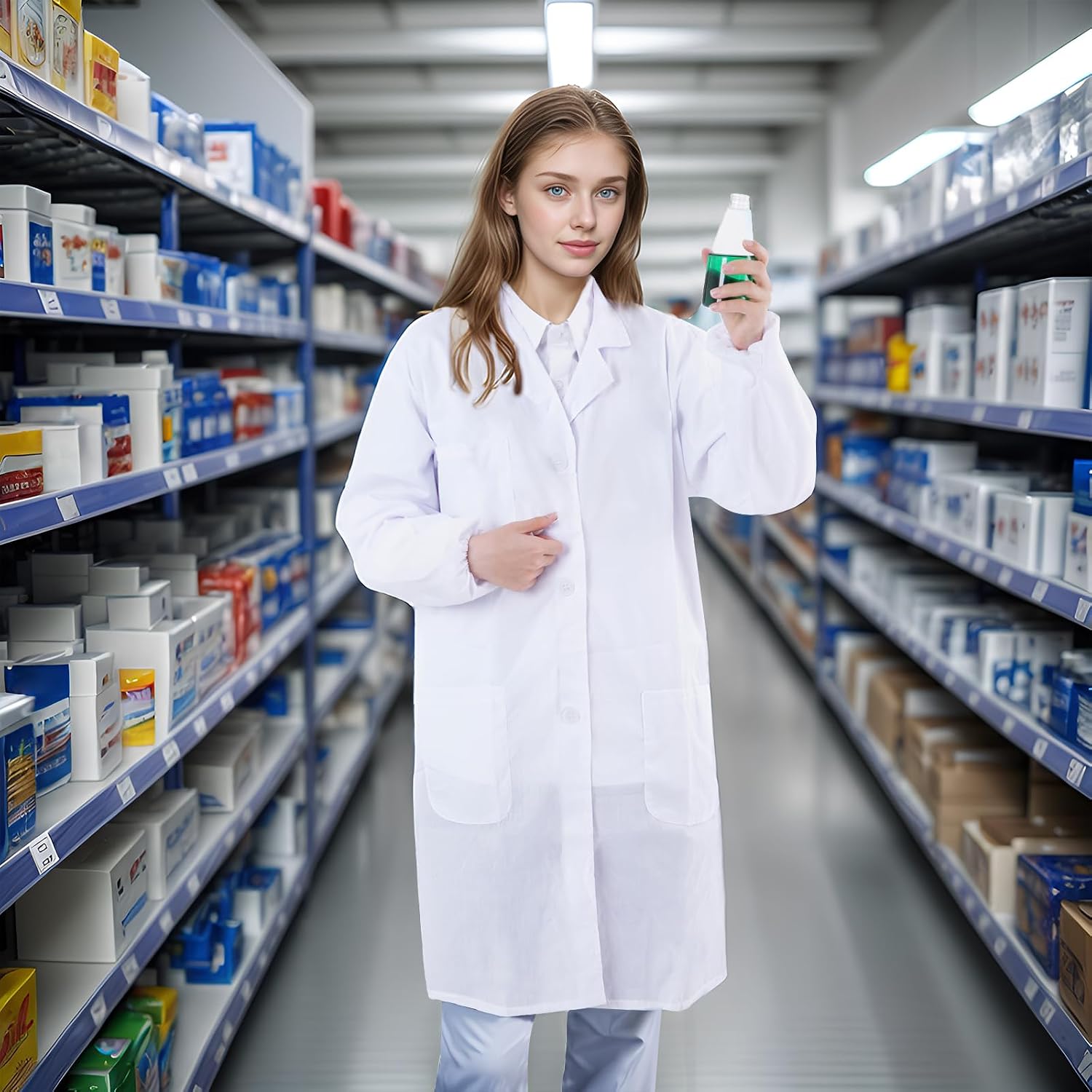 Scientist Doctor Costume Lab Coat Women Men Halloween White Long Sleeve Lab Coat Unisex Adult Nurse Costume Lab Coat