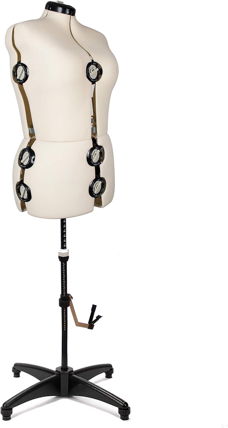 Beige 13 Dials Female Fabric Adjustable Mannequin Dress Form for Sewing, Mannequin Body Torso with Tri-Pod Stand, Up