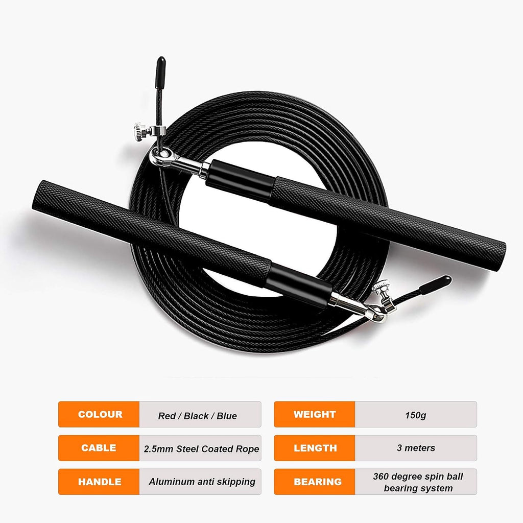 Speed Jump Rope - 360° Swivel Ball Bearing - Adjustable steel coated rope-Aluminum Anti Skipping Handle -Fitness