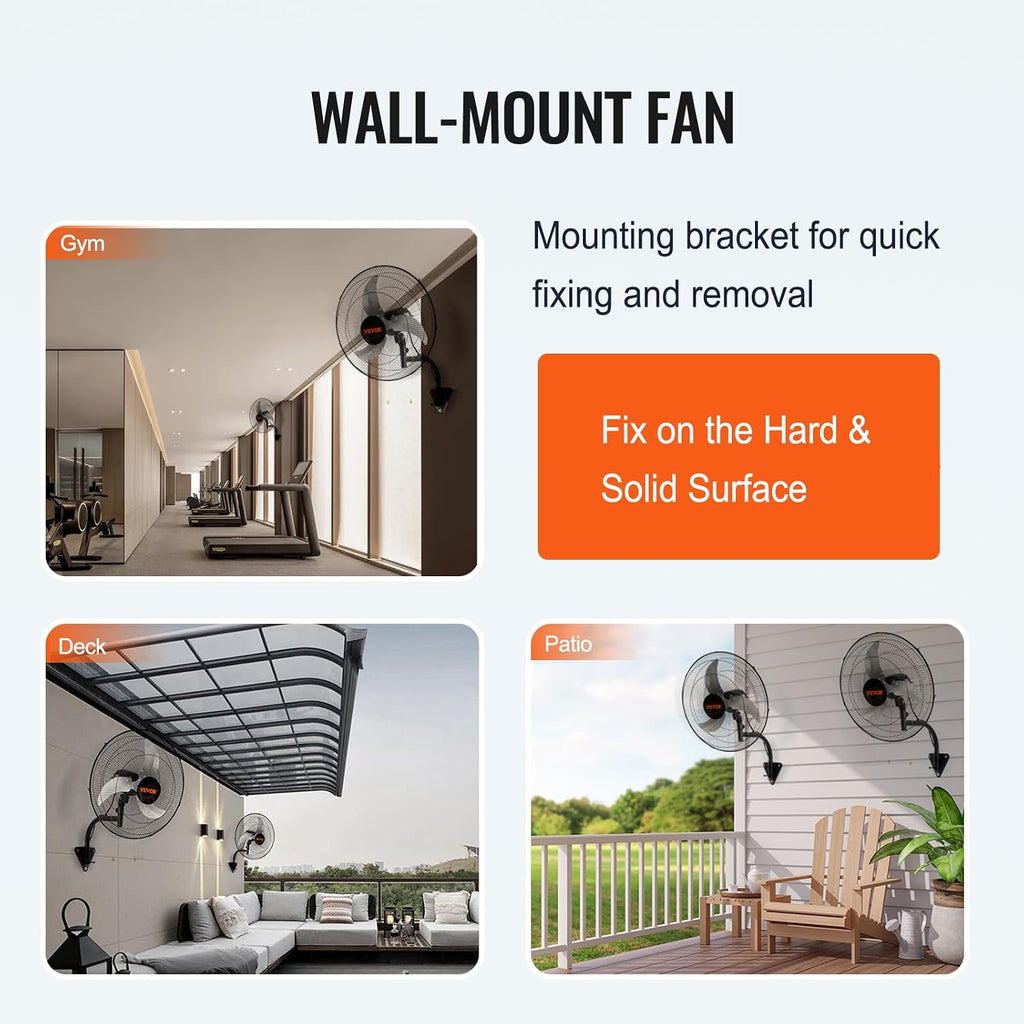 VEVOR 18 Inch Wall Mount Fan, Oscillating, 3-Speed, 4000 CFM, 2 Pack