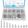 240pcs #6-32 Phillips Pan Head Machine Screws Nuts Washers Kit
