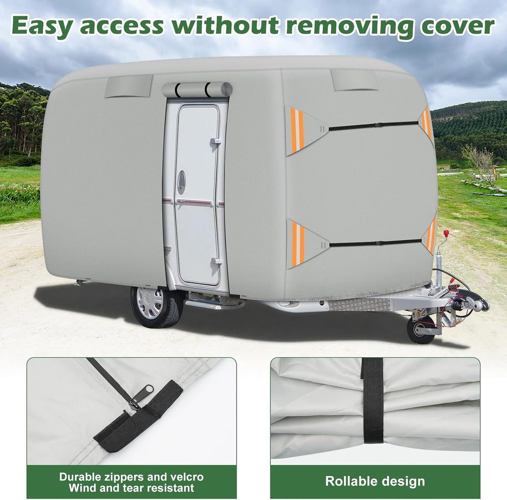 Upgraded Durable Waterproof Fiberglass Travel Trailer Cover, Heavy Duty Ripstop Fiberglass Trailer RV Cover, Anti-UV