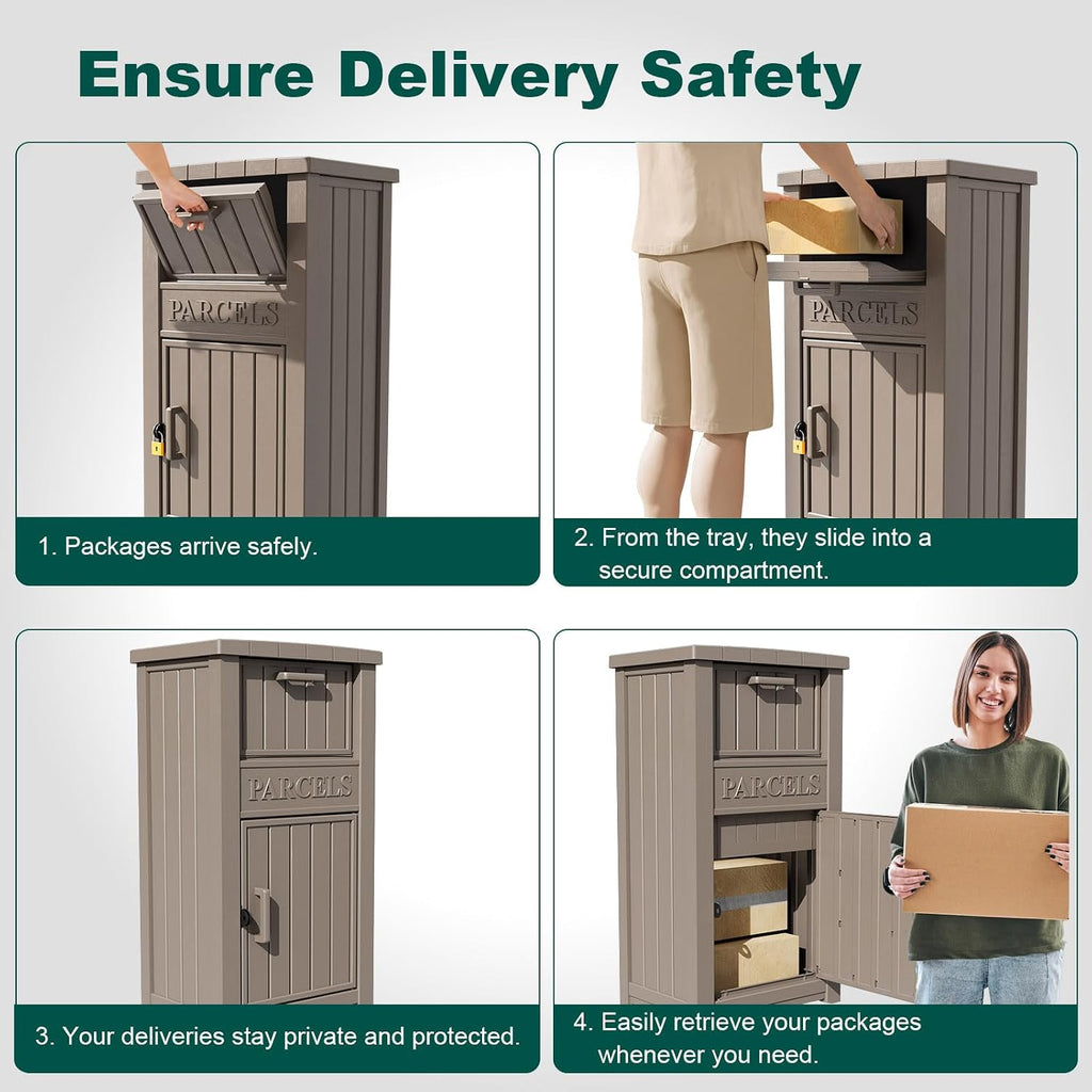 Package Delivery Box for Outside, Large Parcel Drop Box with Lockable Secure, Waterproof and Anti-Theft Storage for