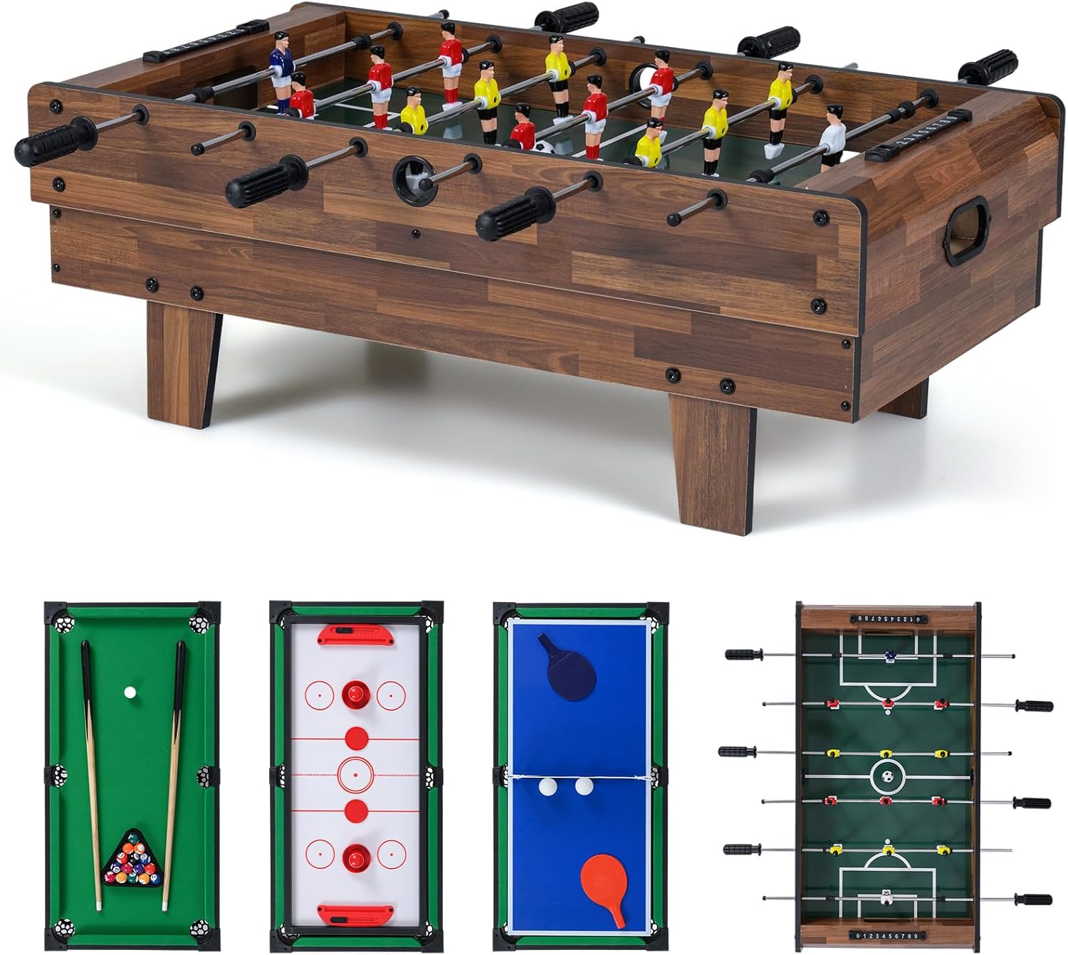 4 in 1 Multi Game Table, 32" Combo Game Table Set Includes Foosball, Pool Table, Hockey, Ping Pong Tabletops