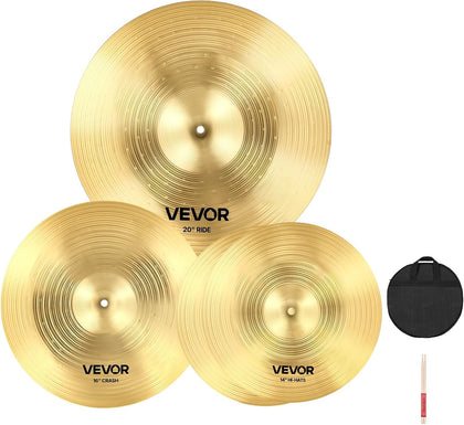 Cymbal Pack, 3 Pieces Cymbals for Drum Set, Alloy Cymbals Drum Set Includes 14-inch Hi-Hats, 16-inch Crash, 20-inch