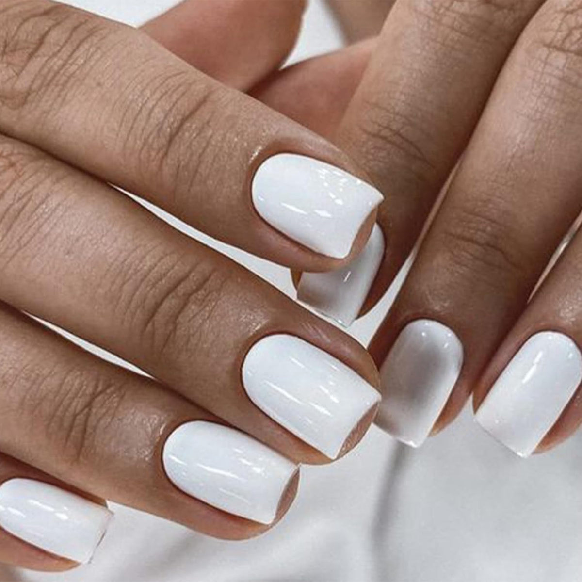 Pure White Press on Nails Short Square 32Pcs 16 Sizes Fake Nails