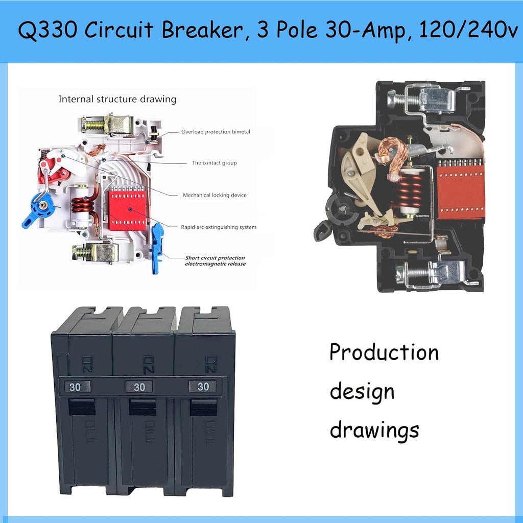 Q330 Circuit Breaker 3 Pole 30-Amp, Compatible with Siemens 240V QP Panel.
