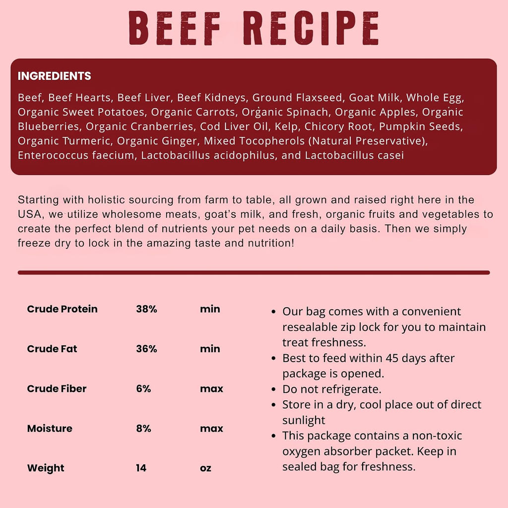 Freeze Dried Raw Dog Food - Beef Recipe, 48 oz