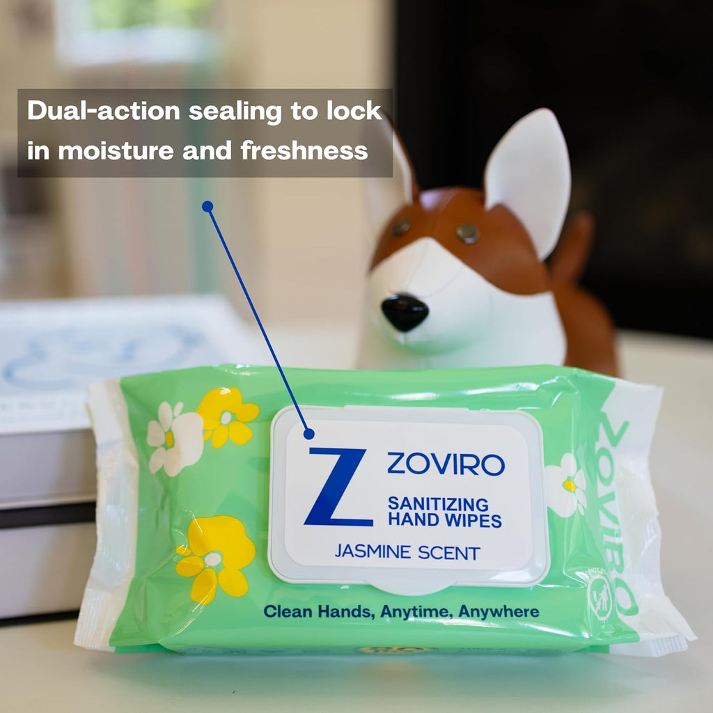 Hand Sanitizer Wipes, Jasmine Essential Oils, 100% Viscose Ultra-Soft Wipes, Moisturizing & Non-Sticky, Jasmine