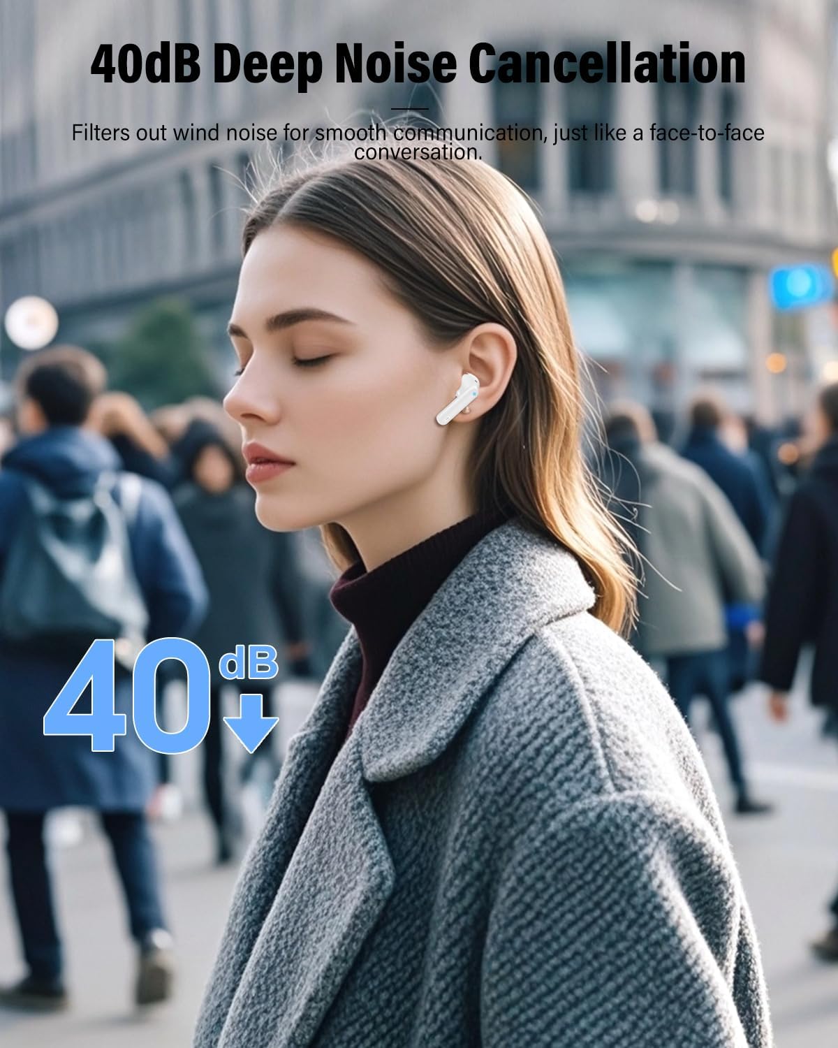 Wireless Earbuds, Bluetooth 5.4 Headphones Bass Stereo, Ear Buds with Noise Cancelling Mic, LED Display in Ear