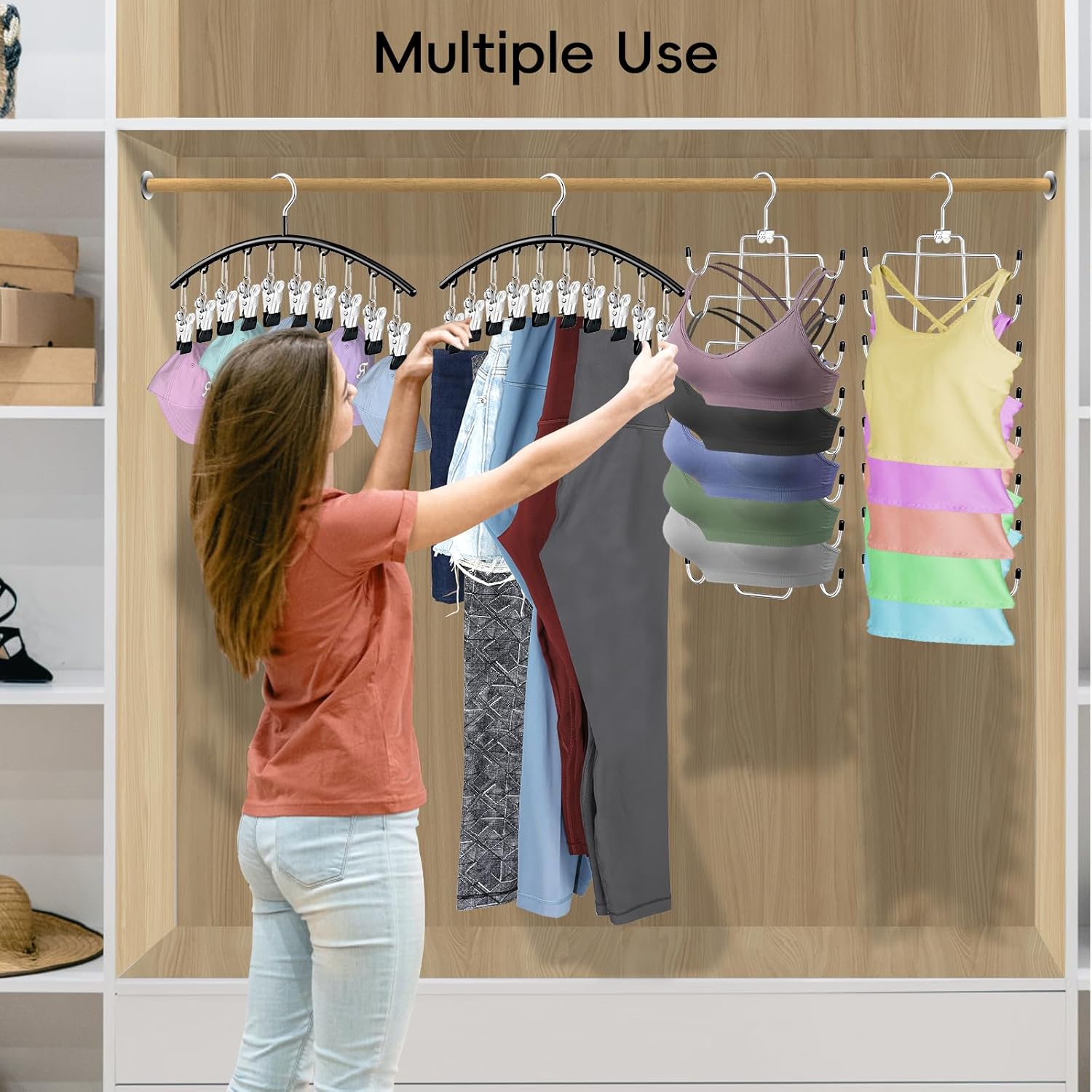 4 Pack Space Saving Hangers，2Pack Tank Top Hanger and 2Pack Leggings Organizers for Closet Pants Hangers with 20