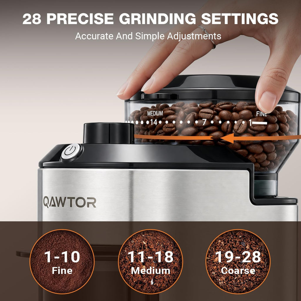 Electric Burr Coffee Grinder with 28 Precise Grind Settings, 2-12 Cup Auto-Stop, Flat Burr Coffee Bean Grinder for